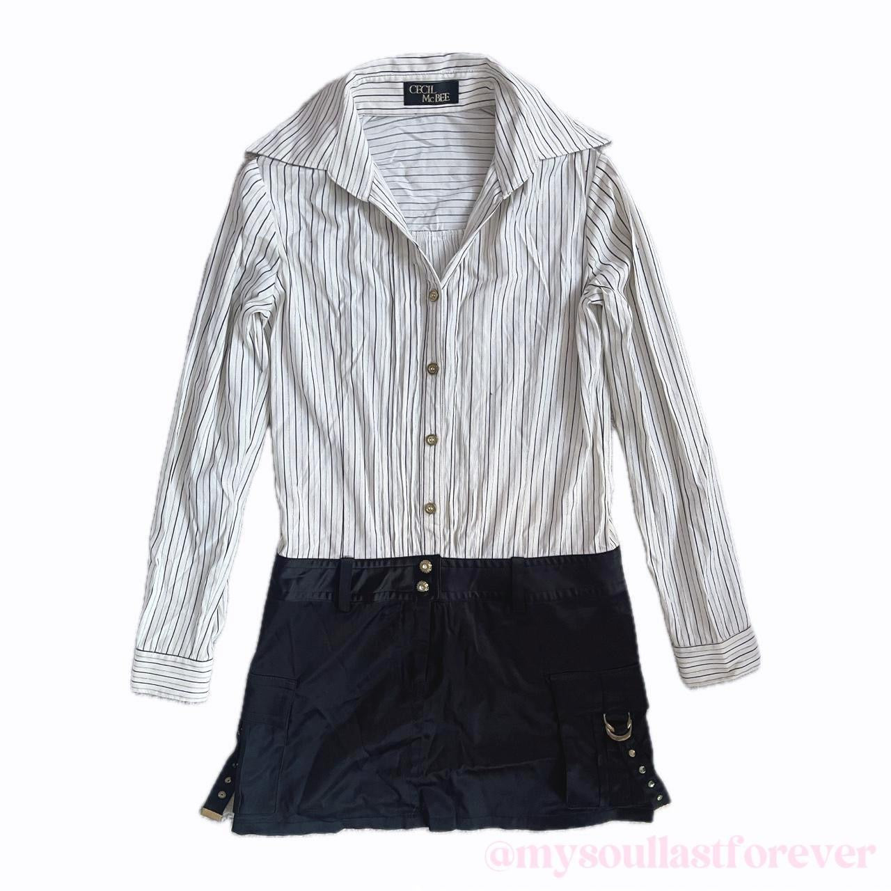 Vintage Cecil Mcbee grayu aesthetic mcbling striped long sleeve button up dress - Mysoullastforever