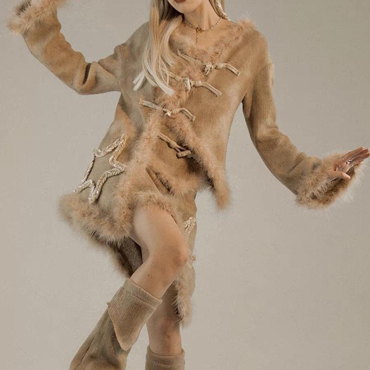 Froglet Noromance independent designer brand grunge fur star patch knit skirt - Mysoullastforever