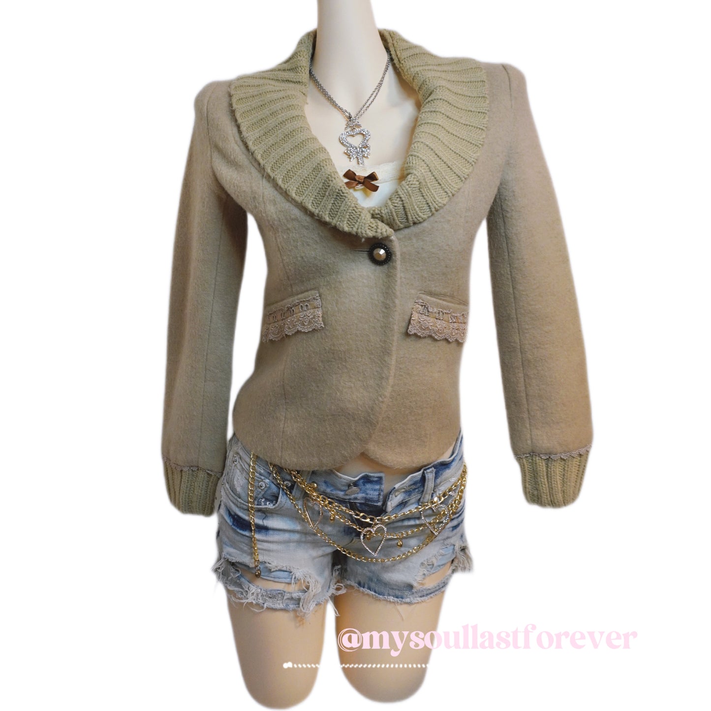 Vintage Axes Femme shouju knit collar embroidered wool jacket - Mysoullastforever