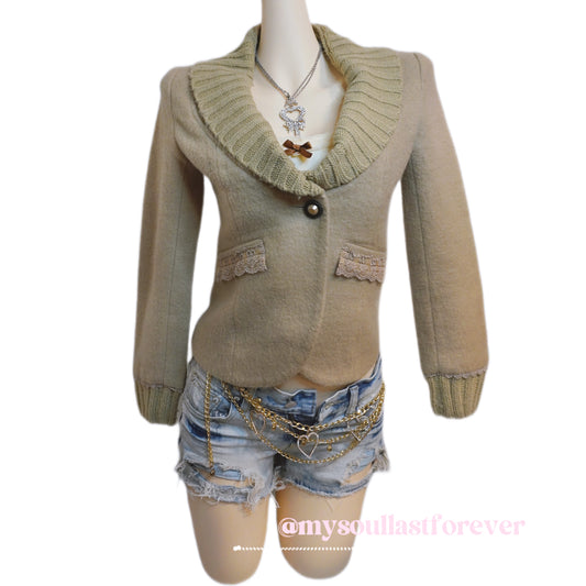 Vintage Axes Femme shouju knit collar embroidered wool jacket - Mysoullastforever