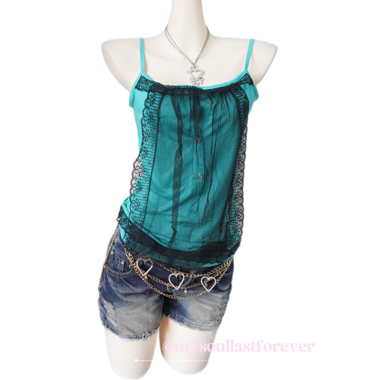 Vintage gyaru aesthetic very rare lace detail cami top - Mysoullastforever