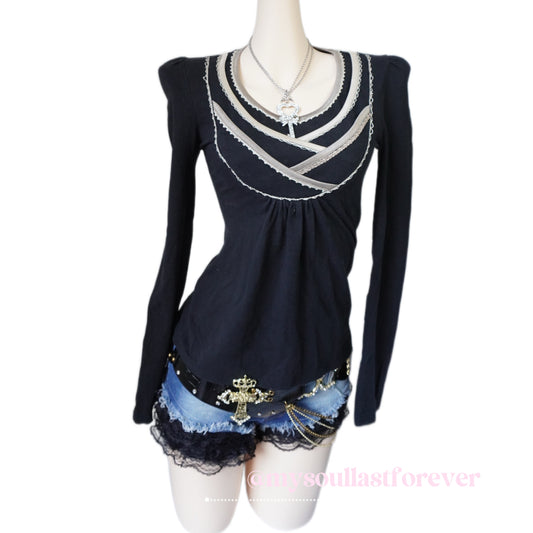 Vintage shouju core ruffled lace trim long sleeve top - Mysoullastforever