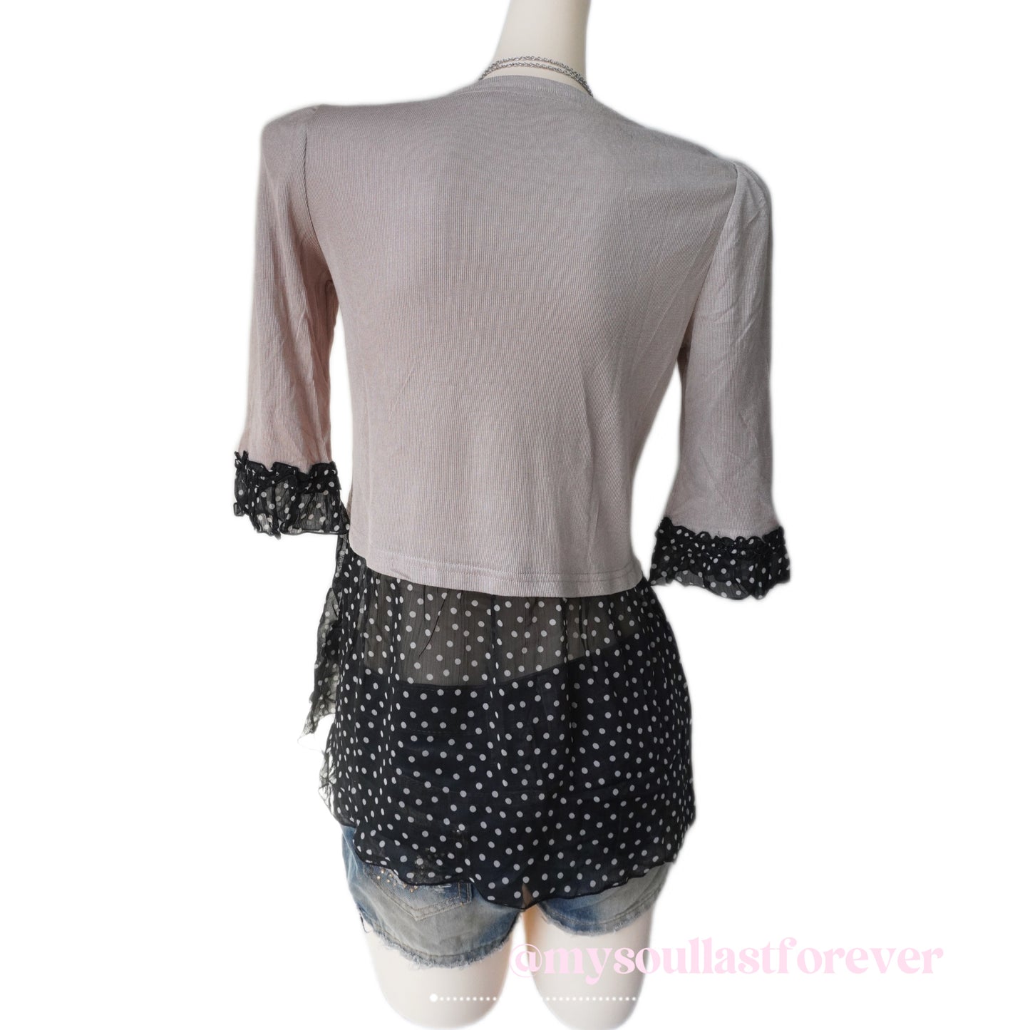 Vintage Masami Satomi sheer mesh polka dot ruffle trim bow detail blouse - Mysoullastforever