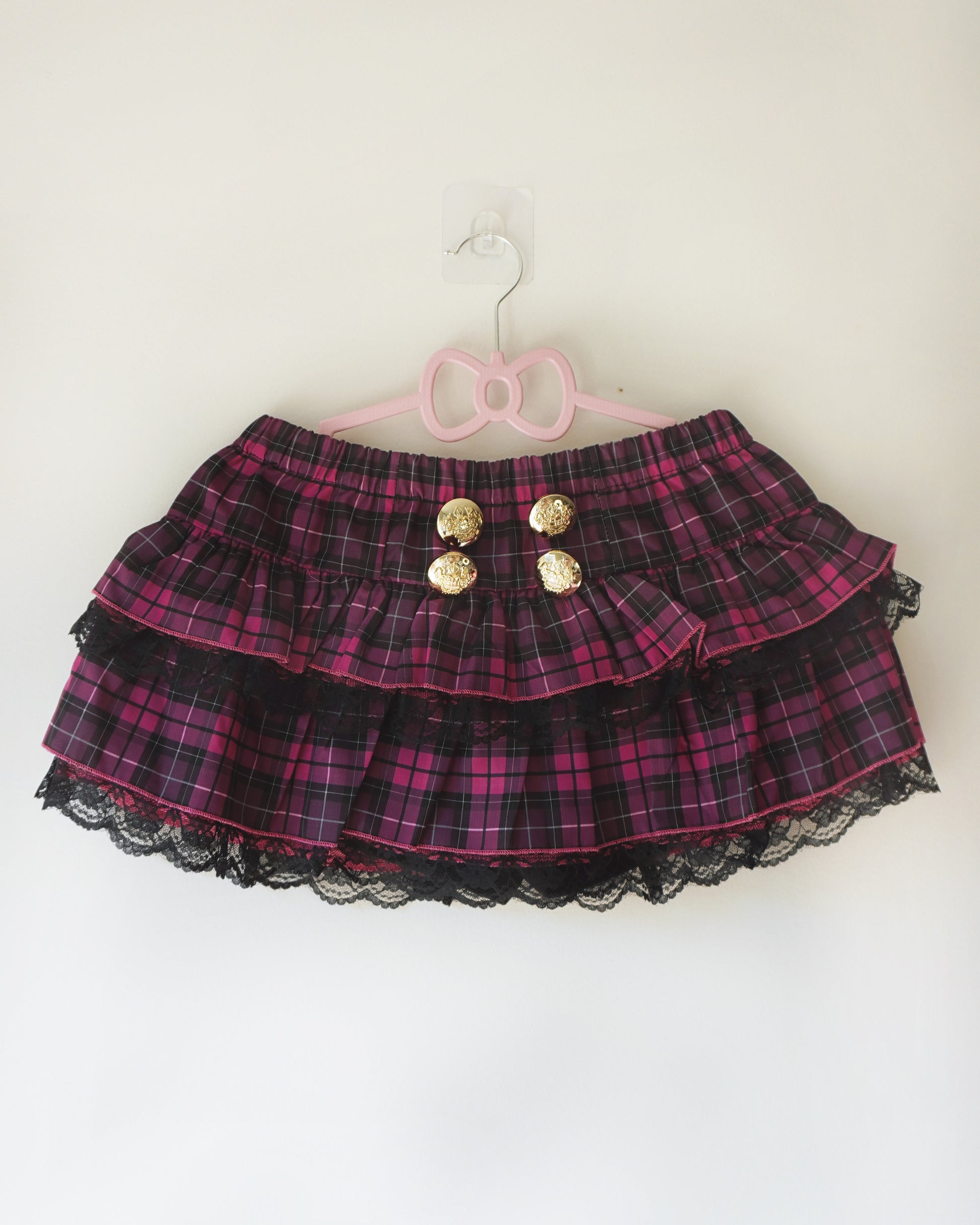 Vintage gyaru aesthetic lace back plaid top and mini skirt with bow tie - Mysoullastforever