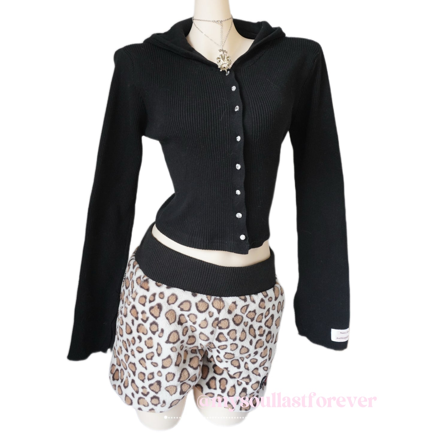 Vintage Love Lolly leopard print heart shaped pockets rhinestone detailing shorts - Mysoullastforever