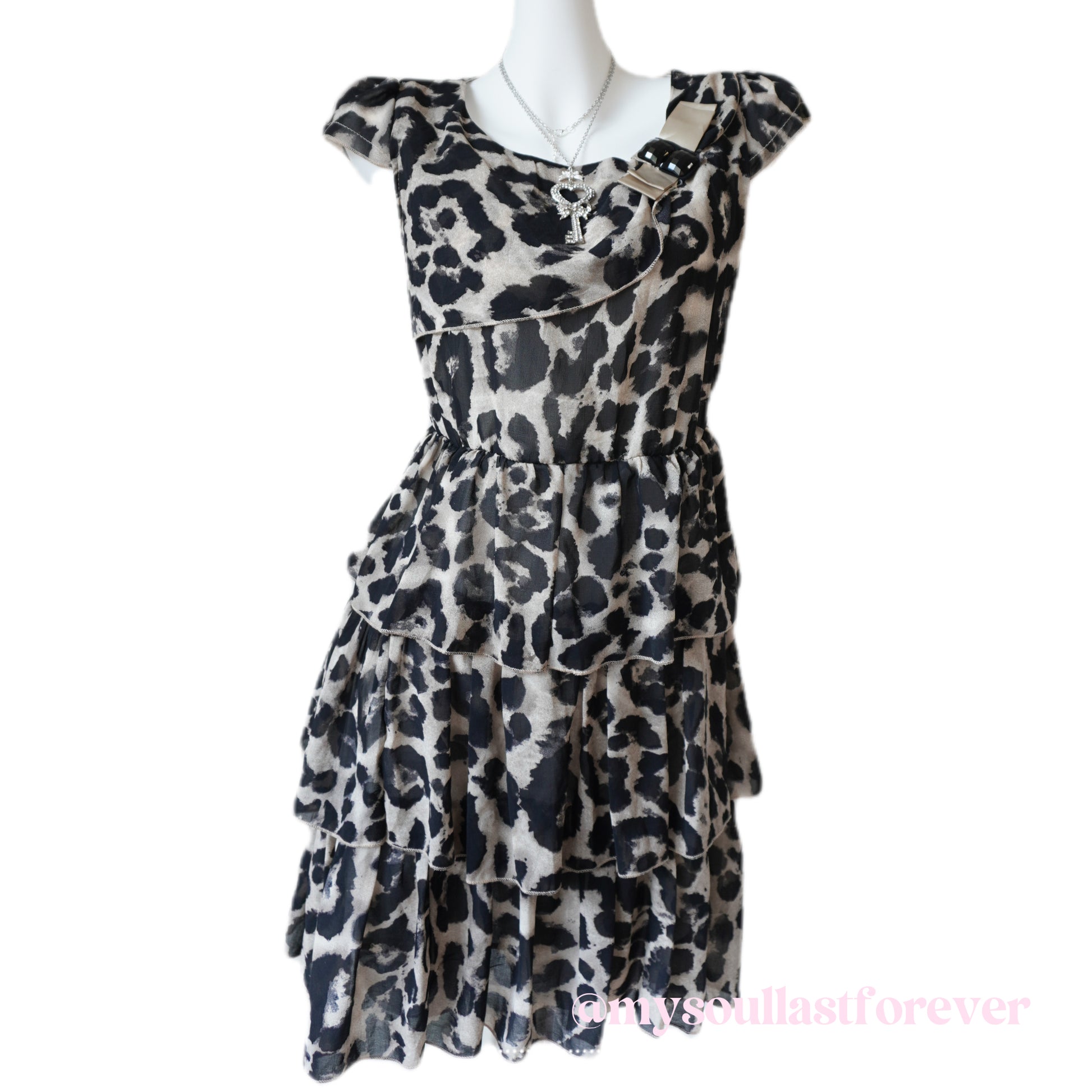Vintage gyaru aesthetic leopard print layered dress - Mysoullastforever