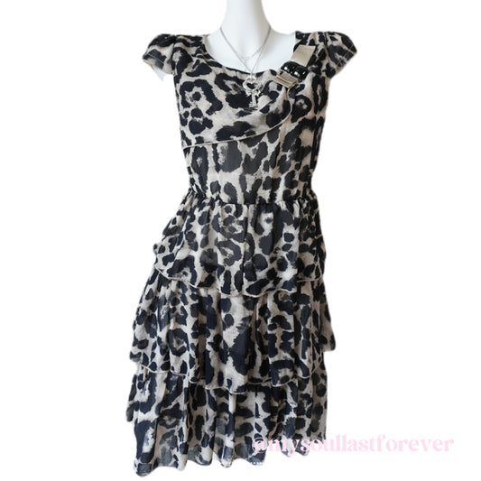 Vintage gyaru aesthetic leopard print layered dress - Mysoullastforever