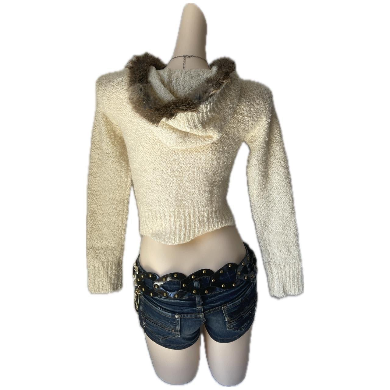 Vintage Lizlisa shouju fur trim knit cardigan jacket h - Mysoullastforever