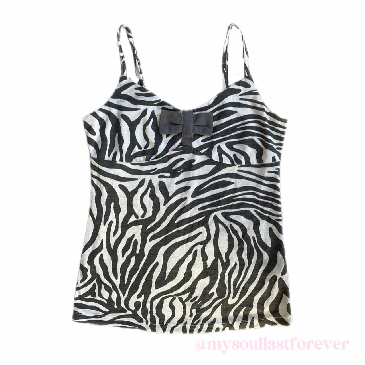 Vintage Yiselle gyaru aesthetic zebra print cami top with bow detail - Mysoullastforever
