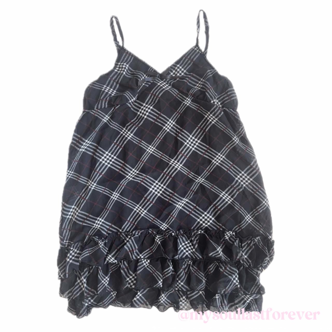 Vintage Healthy ruffle plaid babydoll cami dress with ribbon details - Mysoullastforever