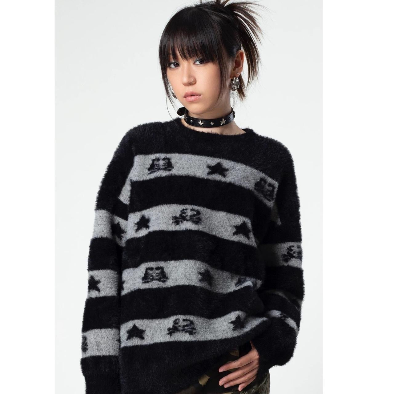 Independent designer brand 4RE1GN softgrunge unisex skull pattern oversized sweater - Mysoullastforever