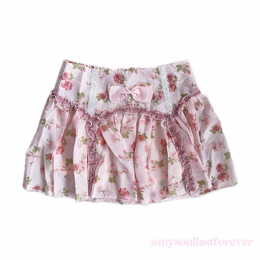 Vintage Z.Z Sweet shouju core floral lace bow mini skirt - Mysoullastforever