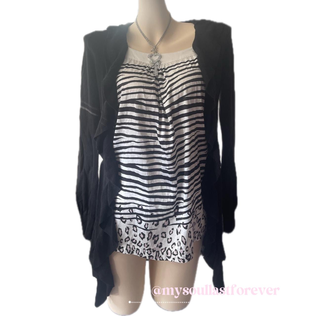 Vintage Etam brand gyaru aesthetic zebra print faux two piece top - Mysoullastforever