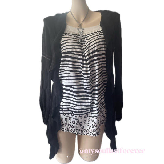 Vintage Etam brand gyaru aesthetic zebra print faux two piece top - Mysoullastforever