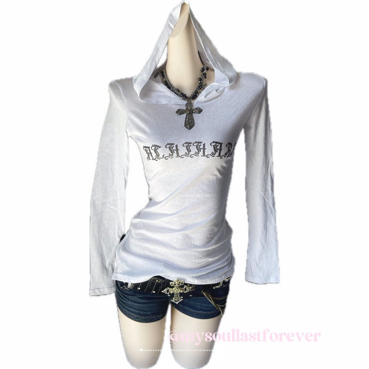 Achihara independent designer brand archive aesthetic fitted long sleeve hoodie - Mysoullastforever