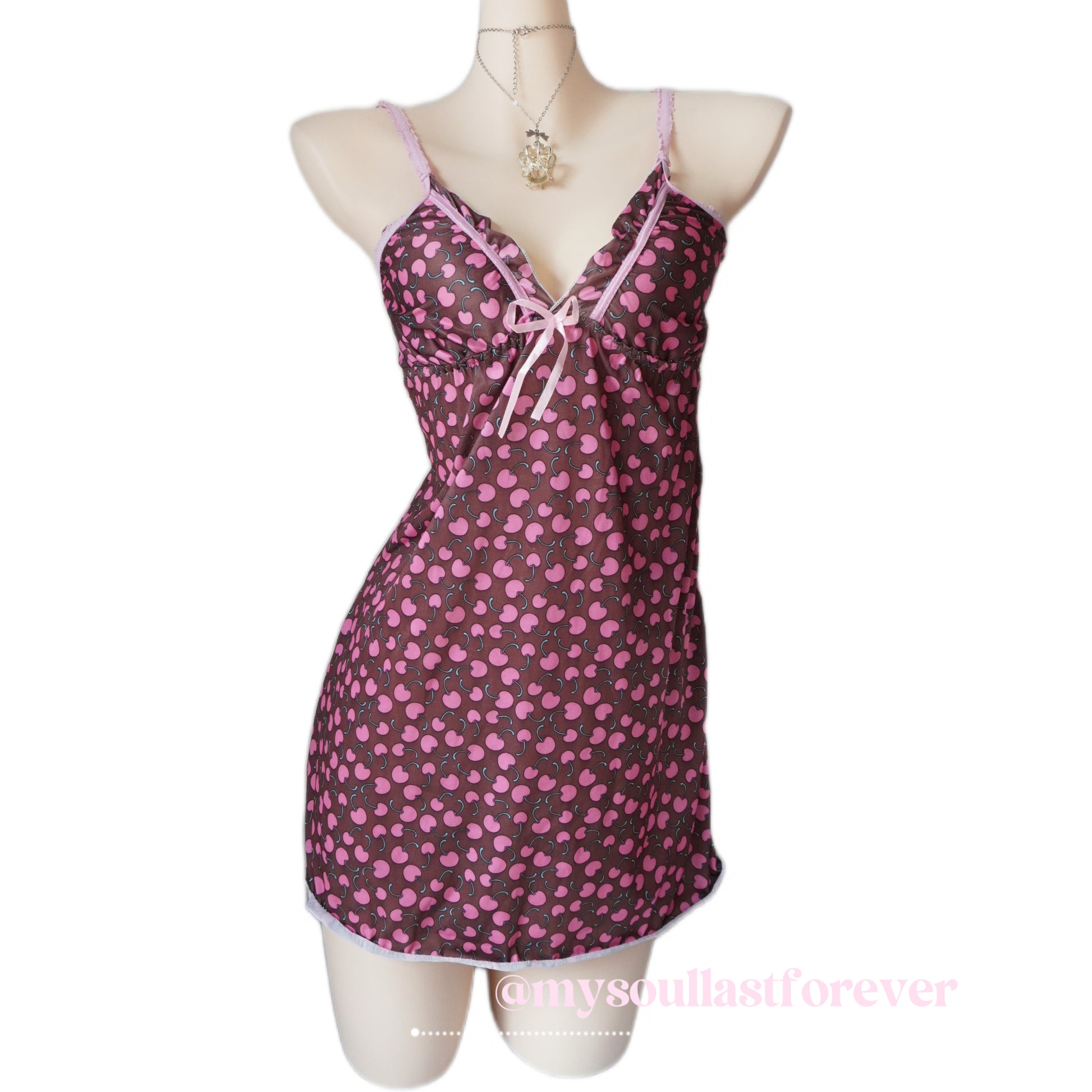 Vintage himegyaru aesthetic cherry print babydoll dress - Mysoullastforever