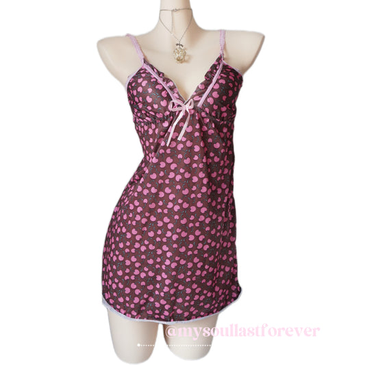 Vintage himegyaru aesthetic cherry print babydoll dress - Mysoullastforever