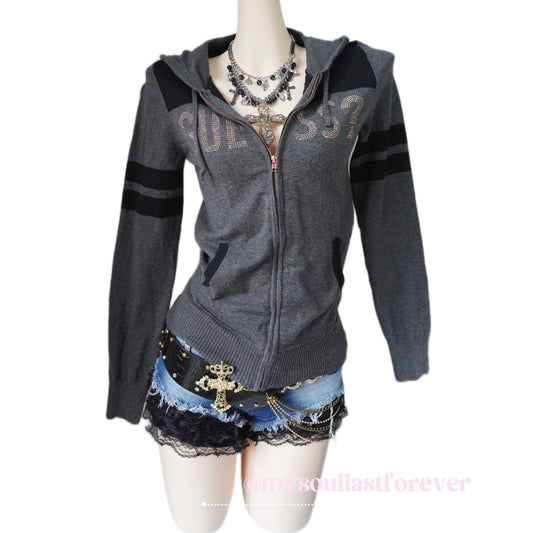 Vintage Guess twilight core rhinestone detailing zip up sweater hoodie - Mysoullastforever