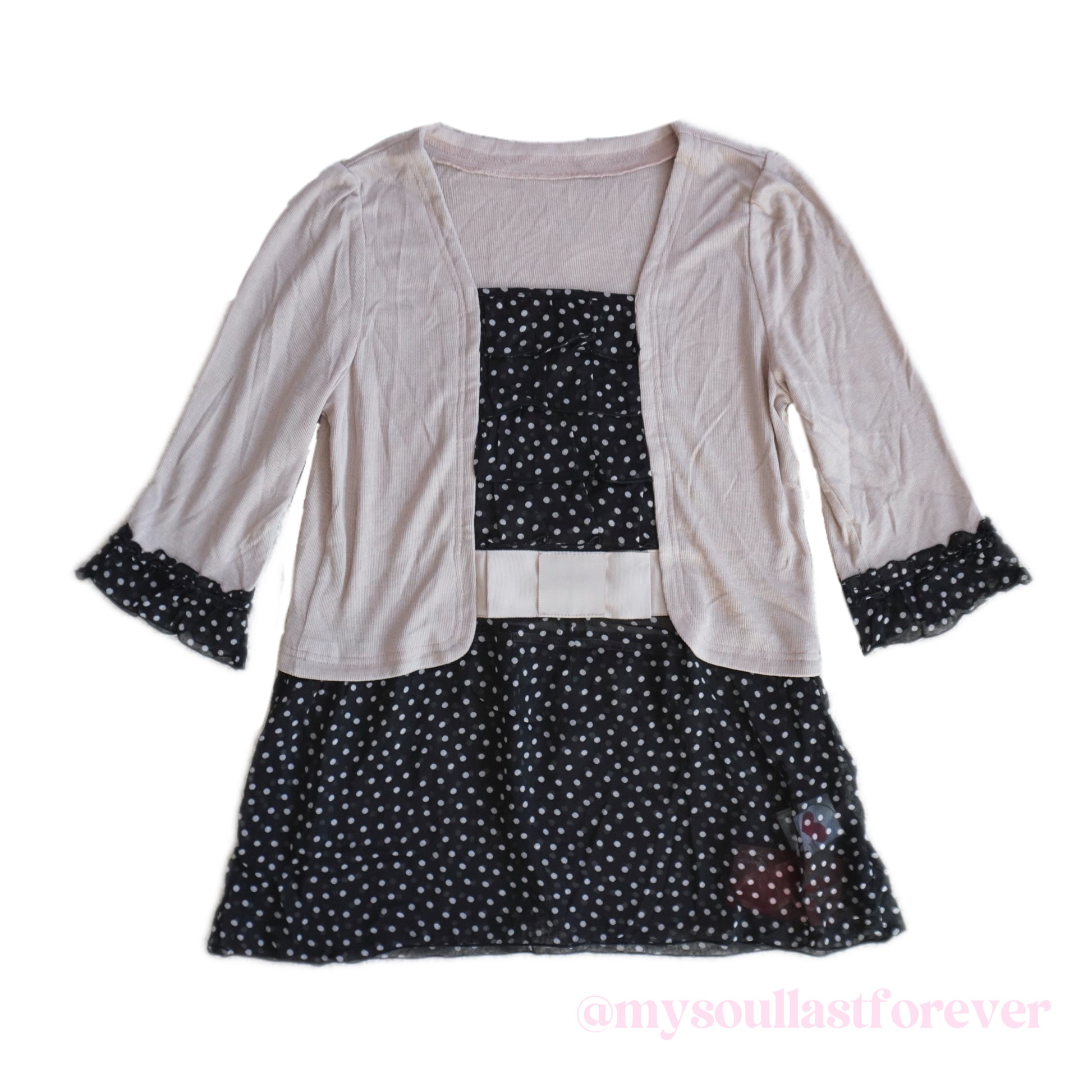 Vintage Masami Satomi sheer mesh polka dot ruffle trim bow detail blouse - Mysoullastforever