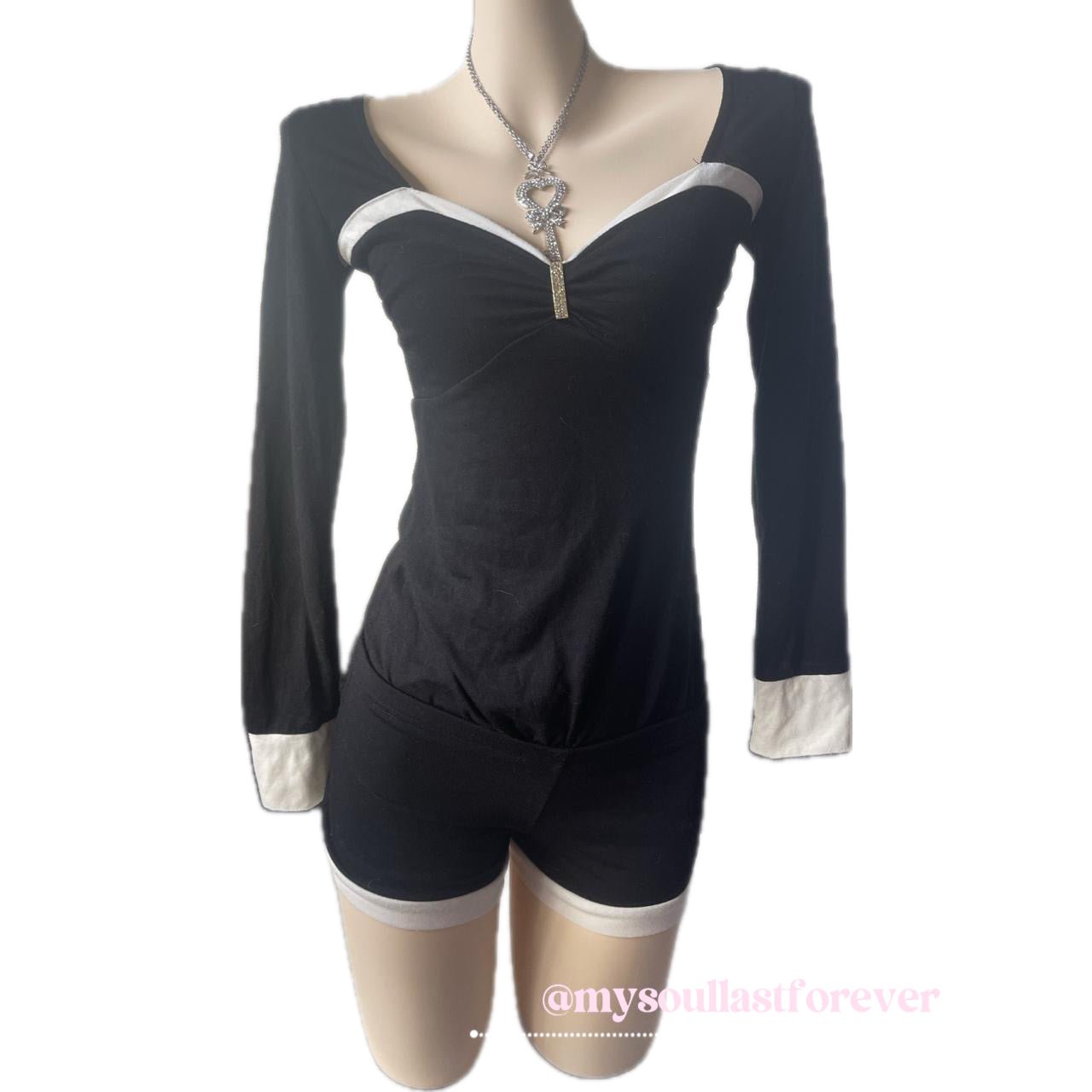 Vintage Skinny Lip gyaru aesthetic very rare playsuit with deco rhinestone buckle detail - Mysoullastforever