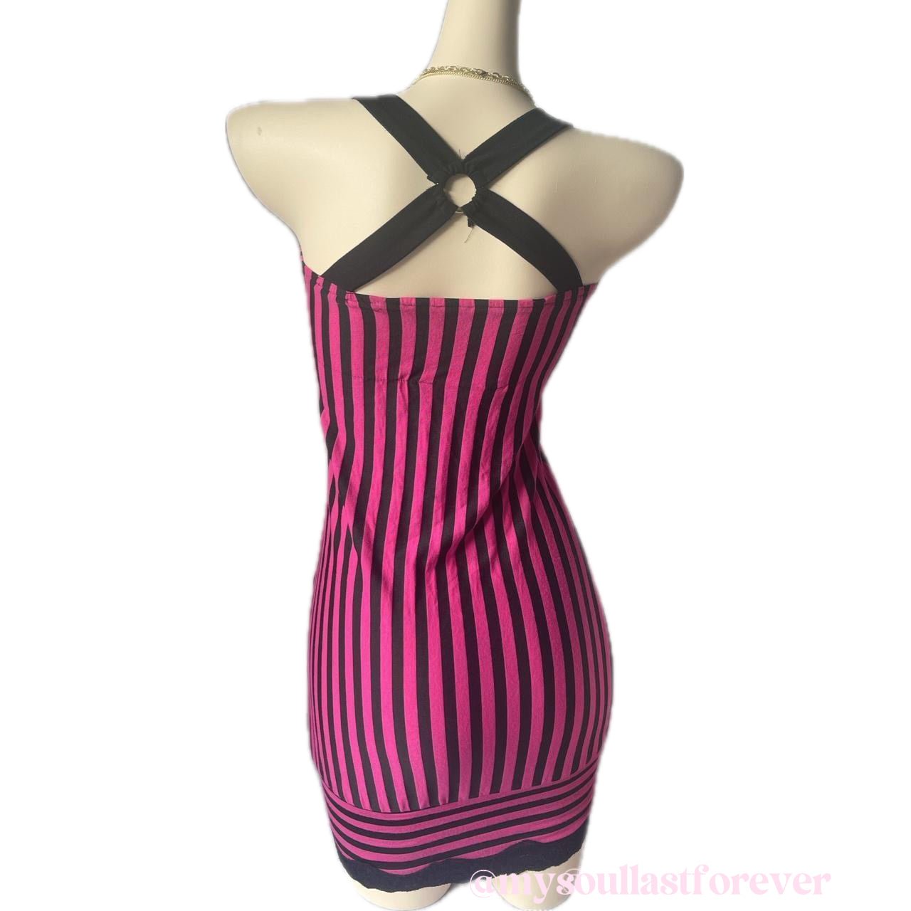 Vintage Gyaru aesthetic super rare striped bodycon dress with heart accent - Mysoullastforever