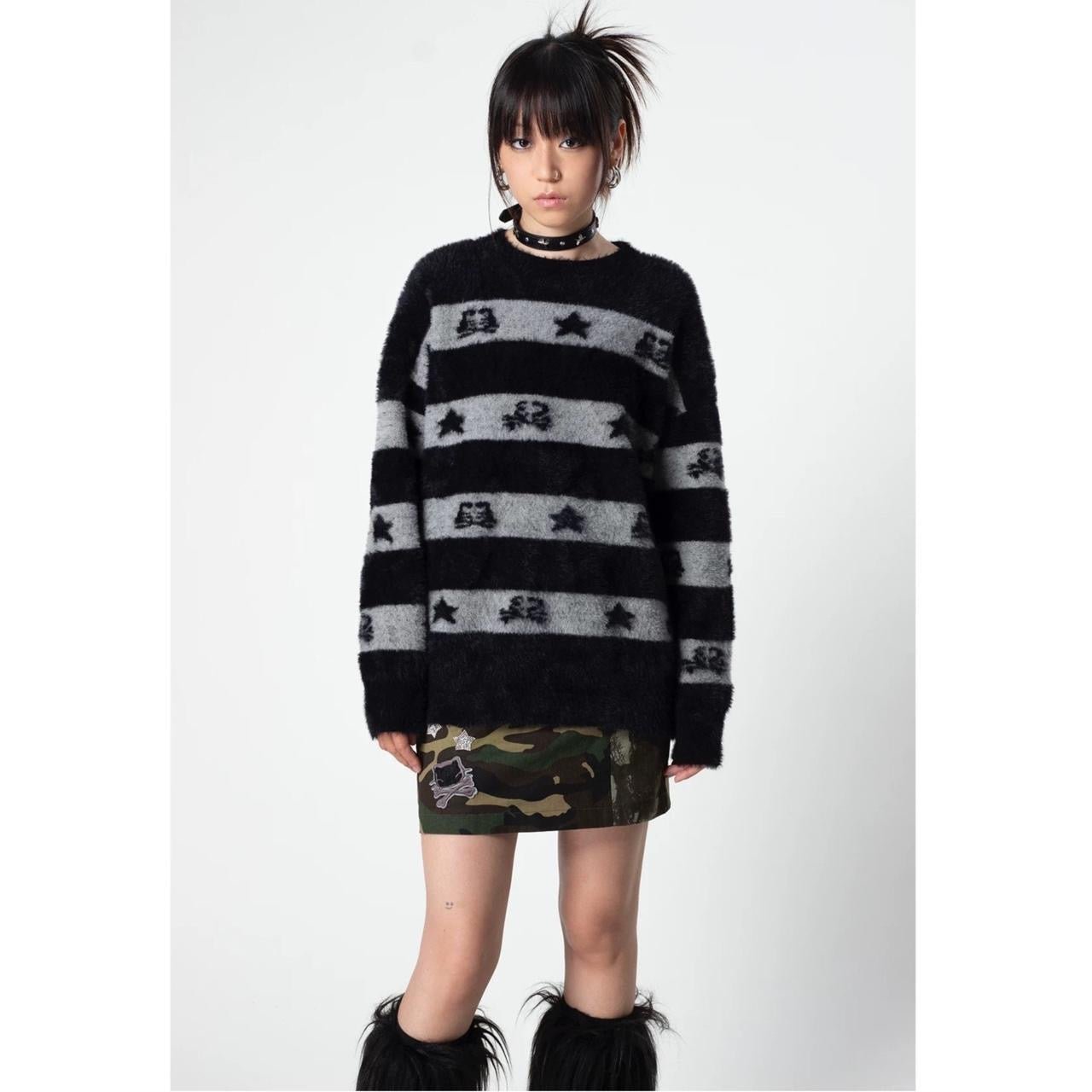Independent designer brand 4RE1GN softgrunge unisex skull pattern oversized sweater - Mysoullastforever