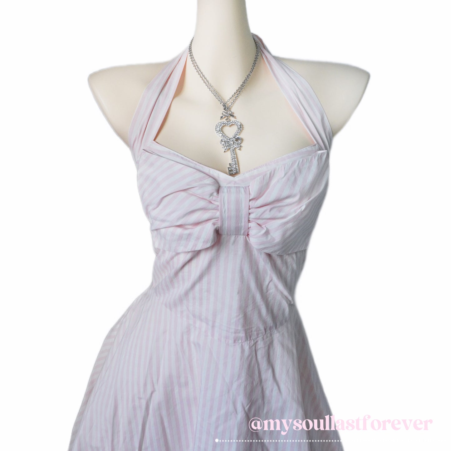 Vintage Jesus Diamante himekaji striped halter dress with lace trim and bow detail - Mysoullastforever