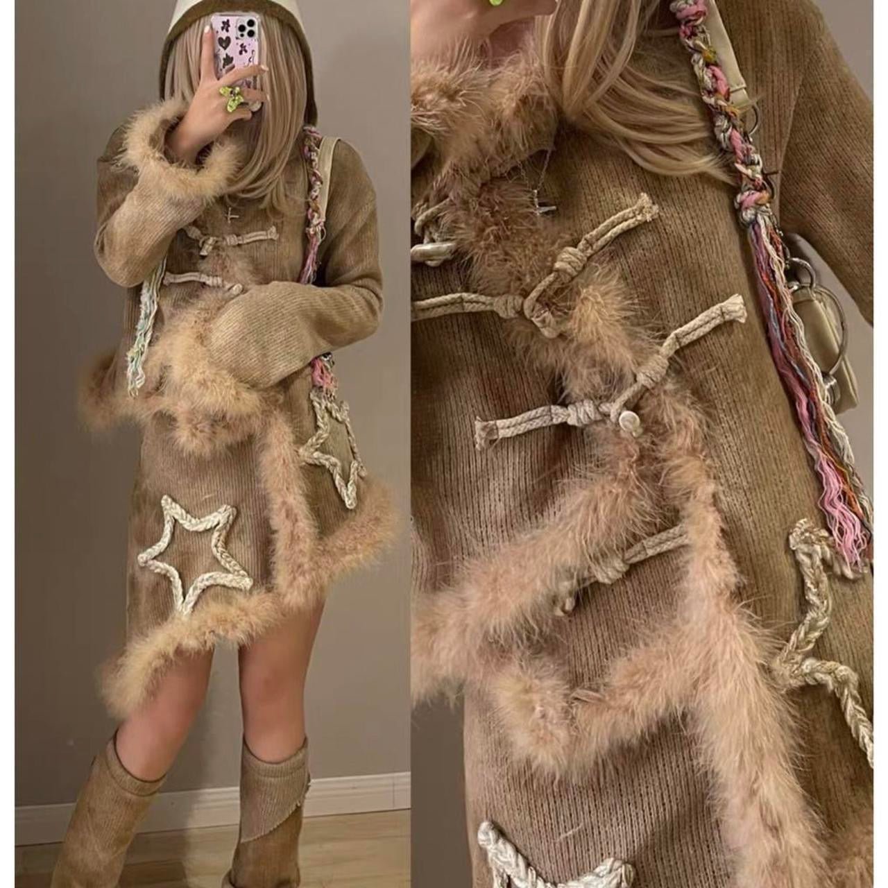 Froglet Noromance independent designer brand grunge fur star patch knit skirt - Mysoullastforever