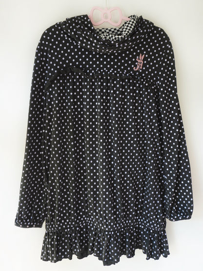 Algonquins 2000s aesthetic polka dot bunny ears hoodie dress - Mysoullastforever