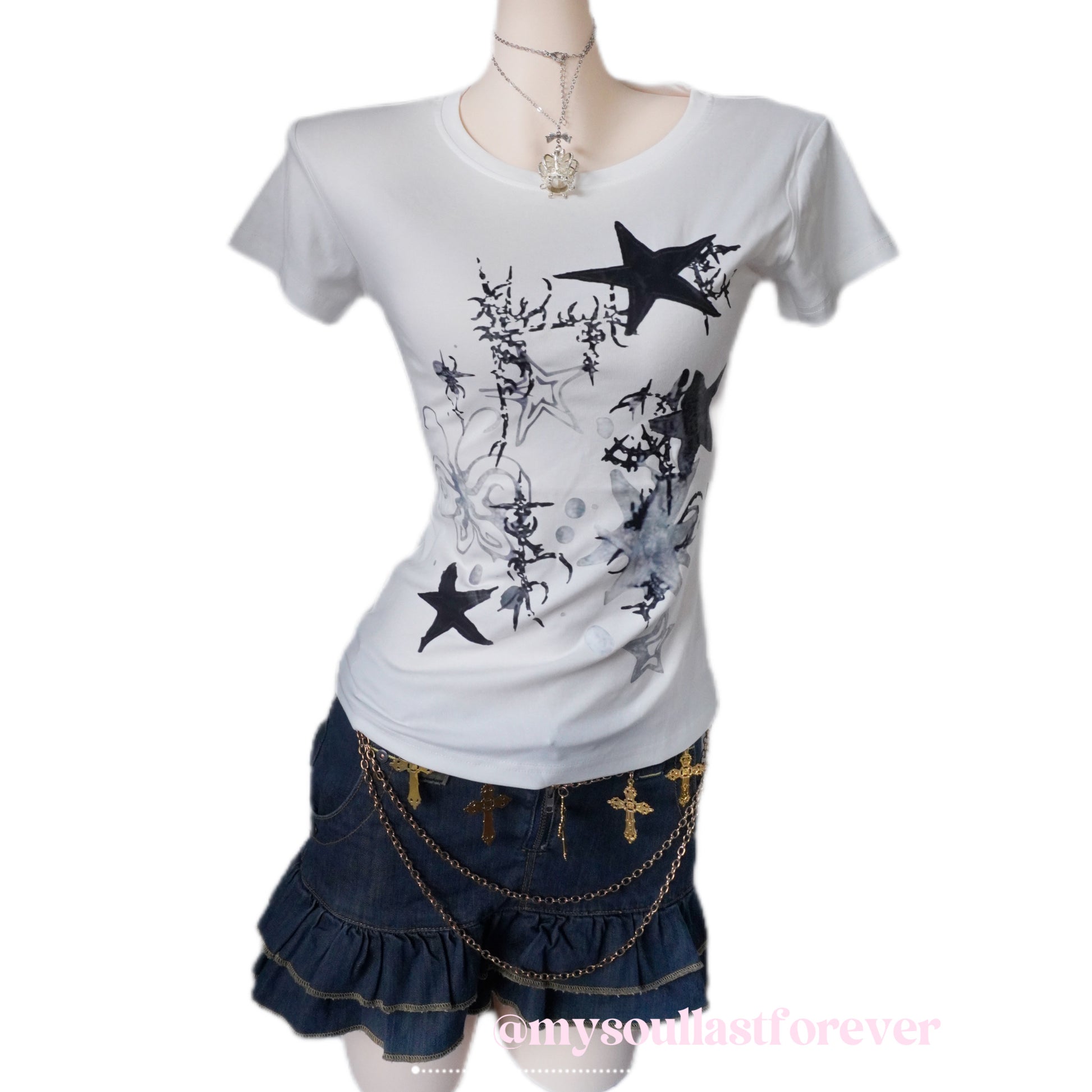 Y2K aesthetic star print short sleeve top - Mysoullastforever