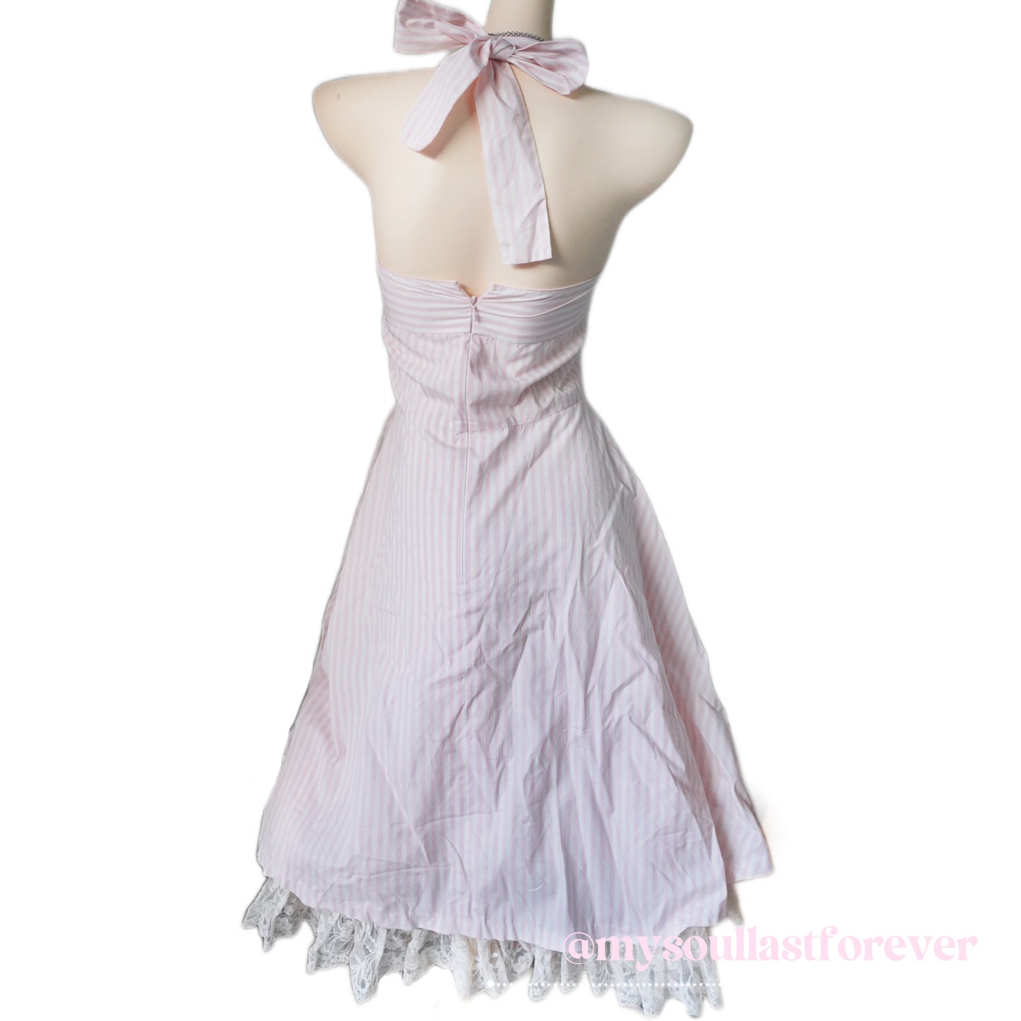 Vintage Jesus Diamante himekaji striped halter dress with lace trim and bow detail - Mysoullastforever