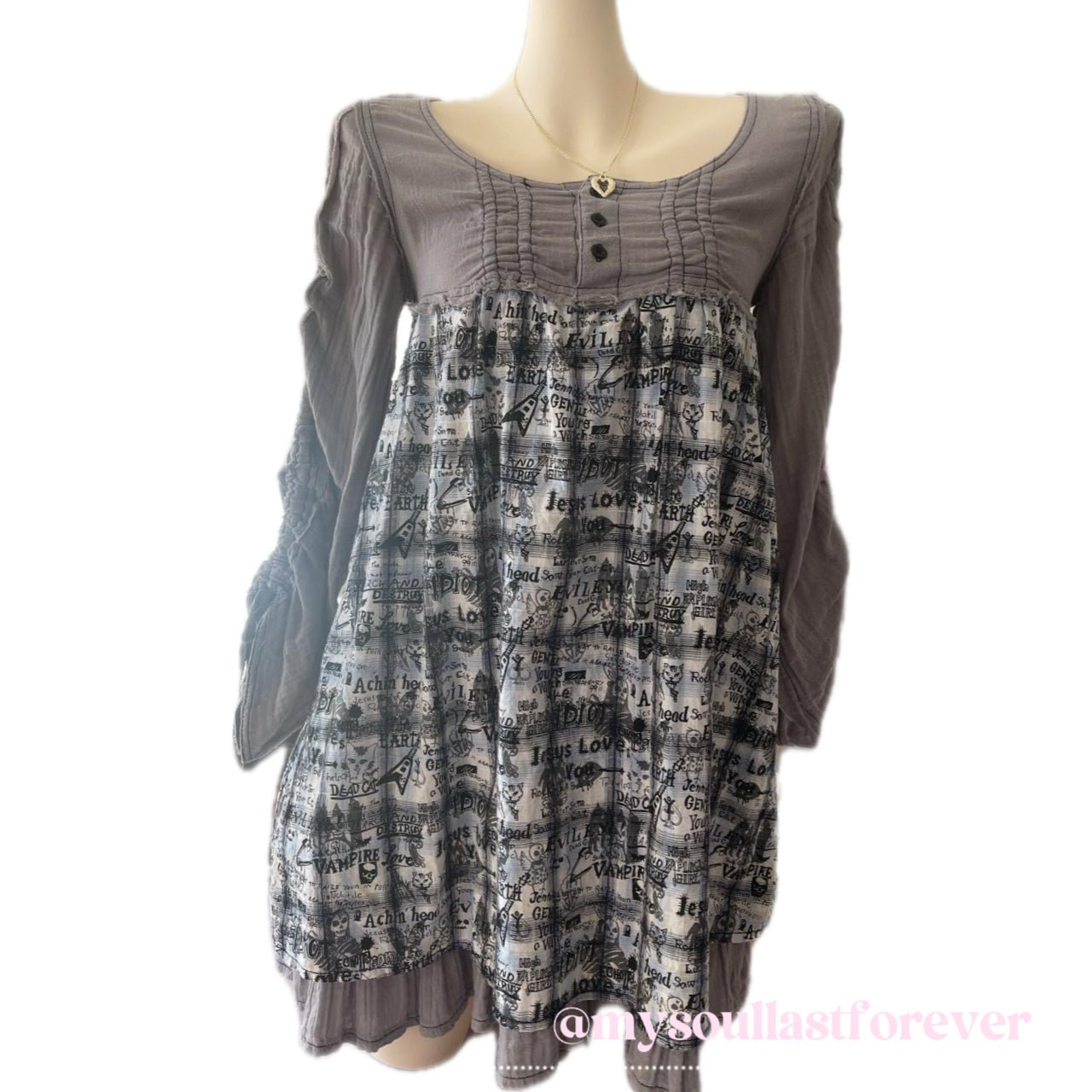 Vintage Algonquins very rare 2000s skull guitar pattern frill ruffled babydoll dress - Mysoullastforever