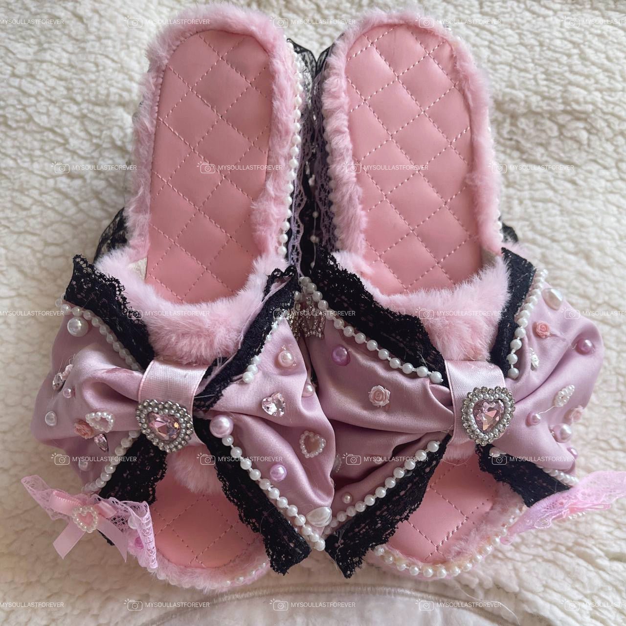 MADE TO ORDER agejo gyaru adorable handmade princess platform sandals with pearls and bows - Mysoullastforever