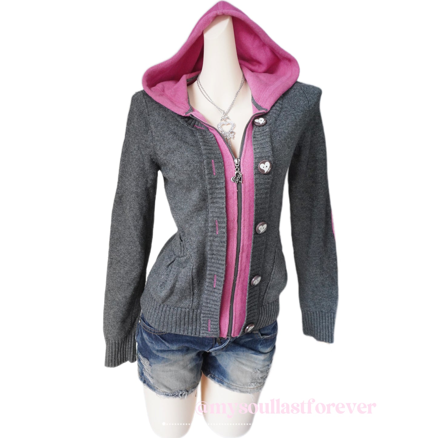 Vintage Scat 2000s heart zip up knit hoodie jacket - Mysoullastforever