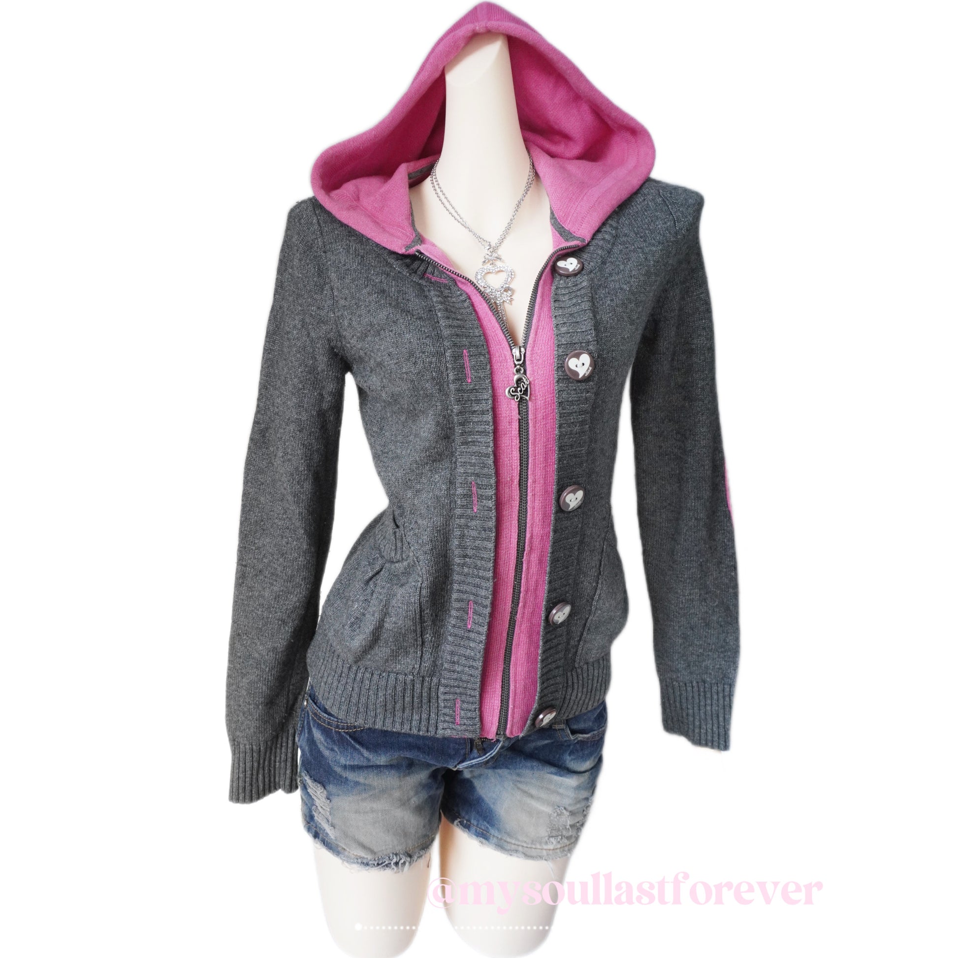 Vintage Scat 2000s heart zip up knit hoodie jacket - Mysoullastforever