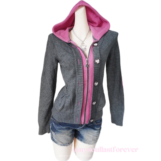 Vintage Scat 2000s heart zip up knit hoodie jacket - Mysoullastforever