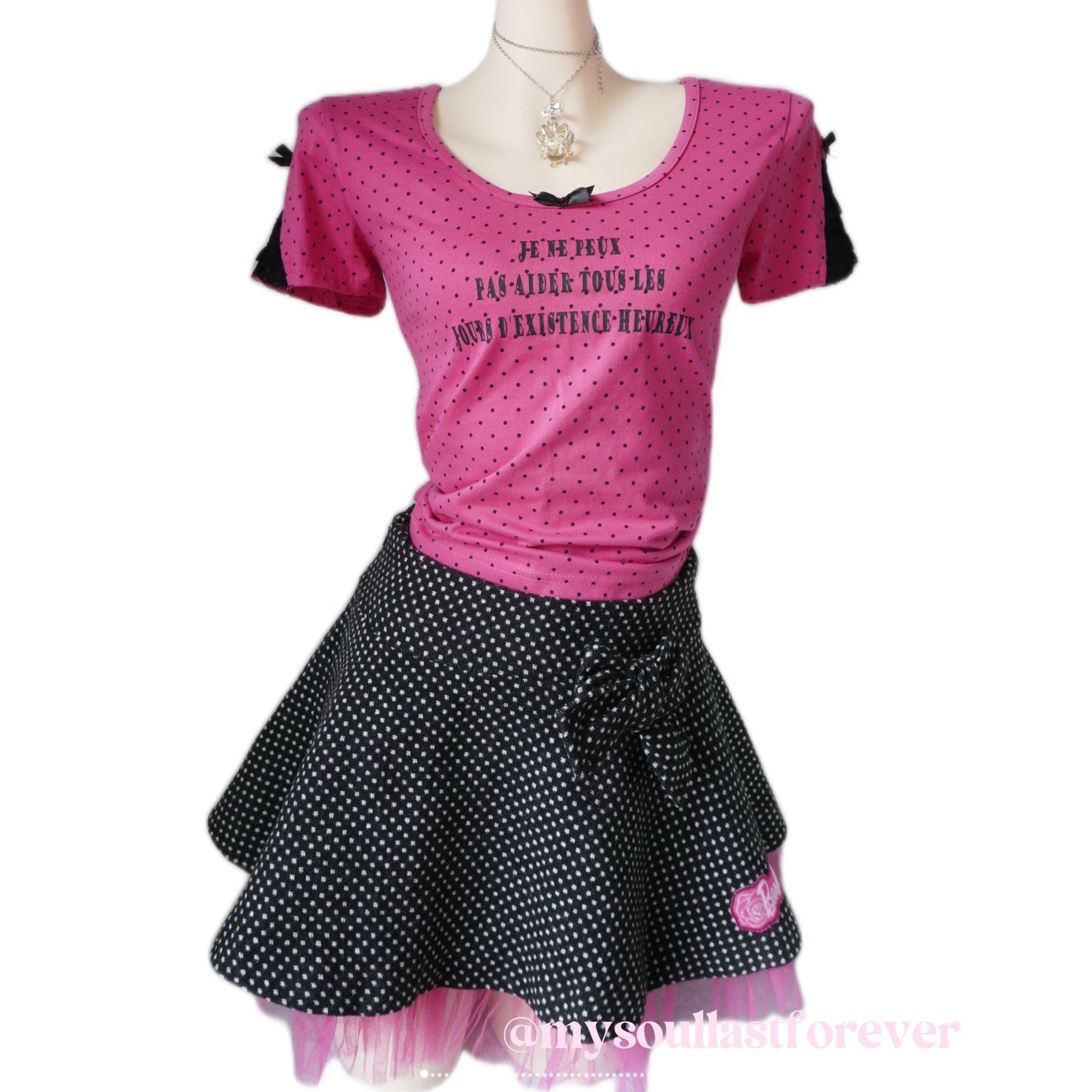 Vintage Barbie gyaru aesthetic polka dot lace bow detail skirt - Mysoullastforever