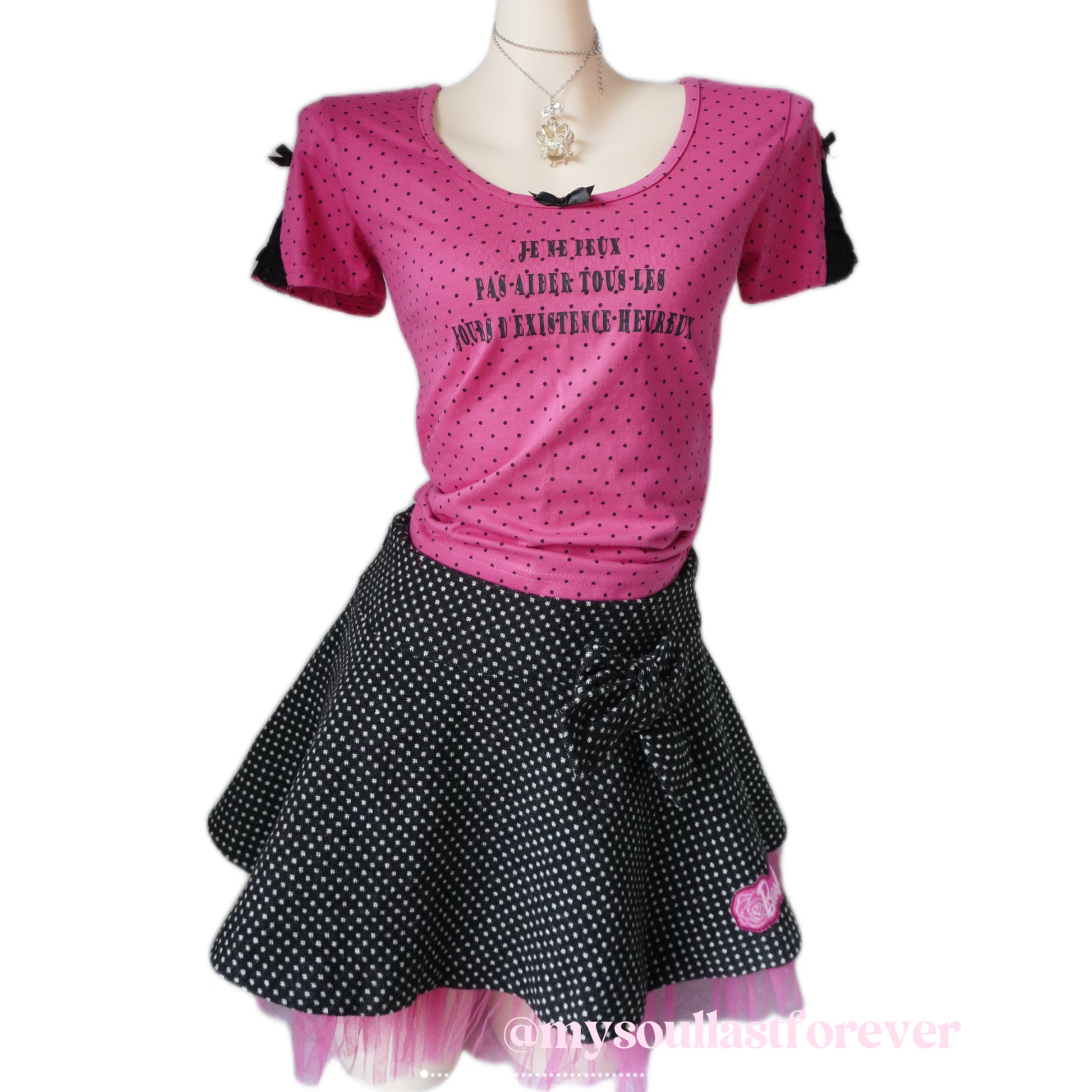 Vintage Barbie gyaru aesthetic polka dot lace bow detail skirt - Mysoullastforever