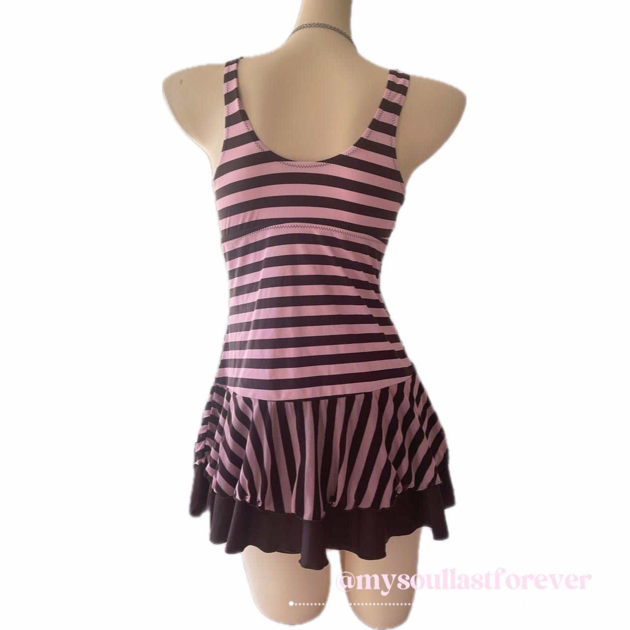 Gyaru aesthetic very rare choco striped one - piece ruffled swimsuit with adjustable tie - Mysoullastforever