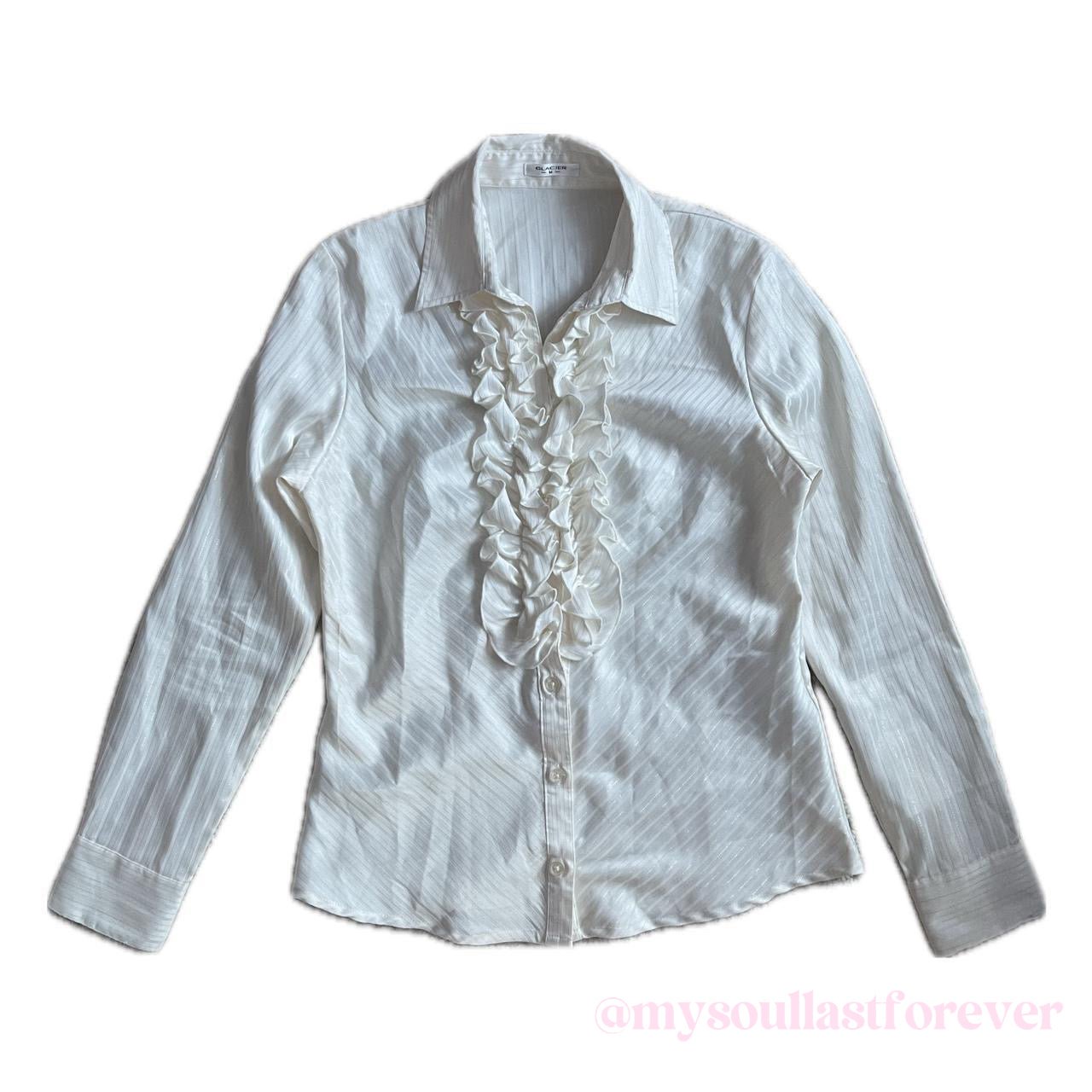 Vintage Glacier office siren silver threads ruffle blouse - Mysoullastforever