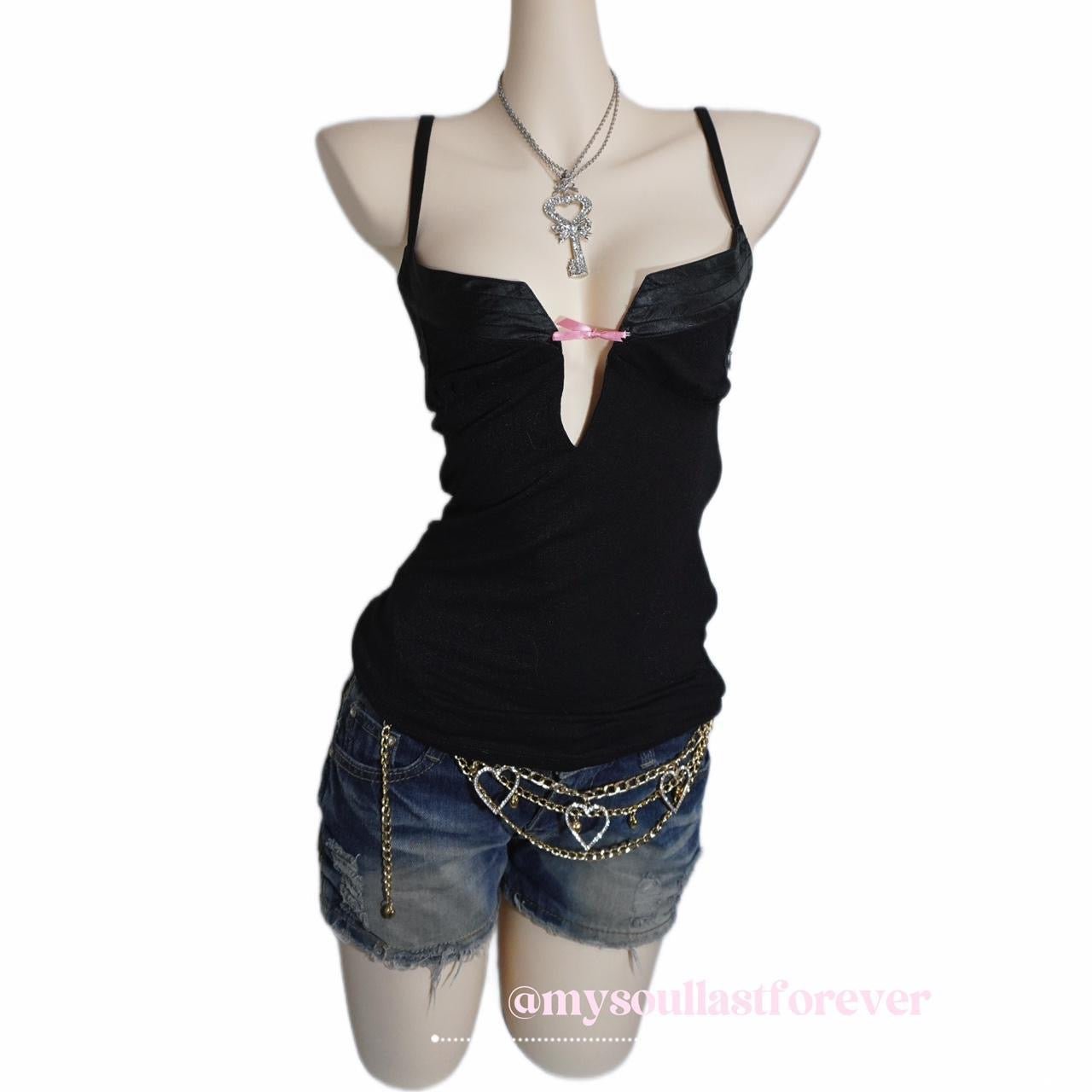 Vintage Bezel gyaru aesthetic adjustable strap camisole with ribbon detailing - Mysoullastforever