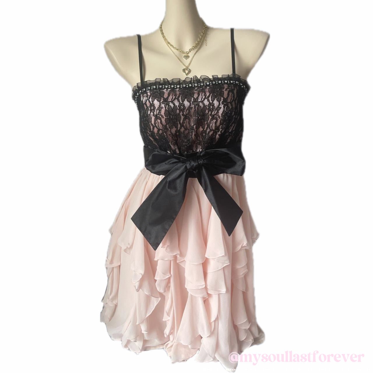 Vintage Pink Mix himekaji ruffled bow cami princess dress with lace details - Mysoullastforever