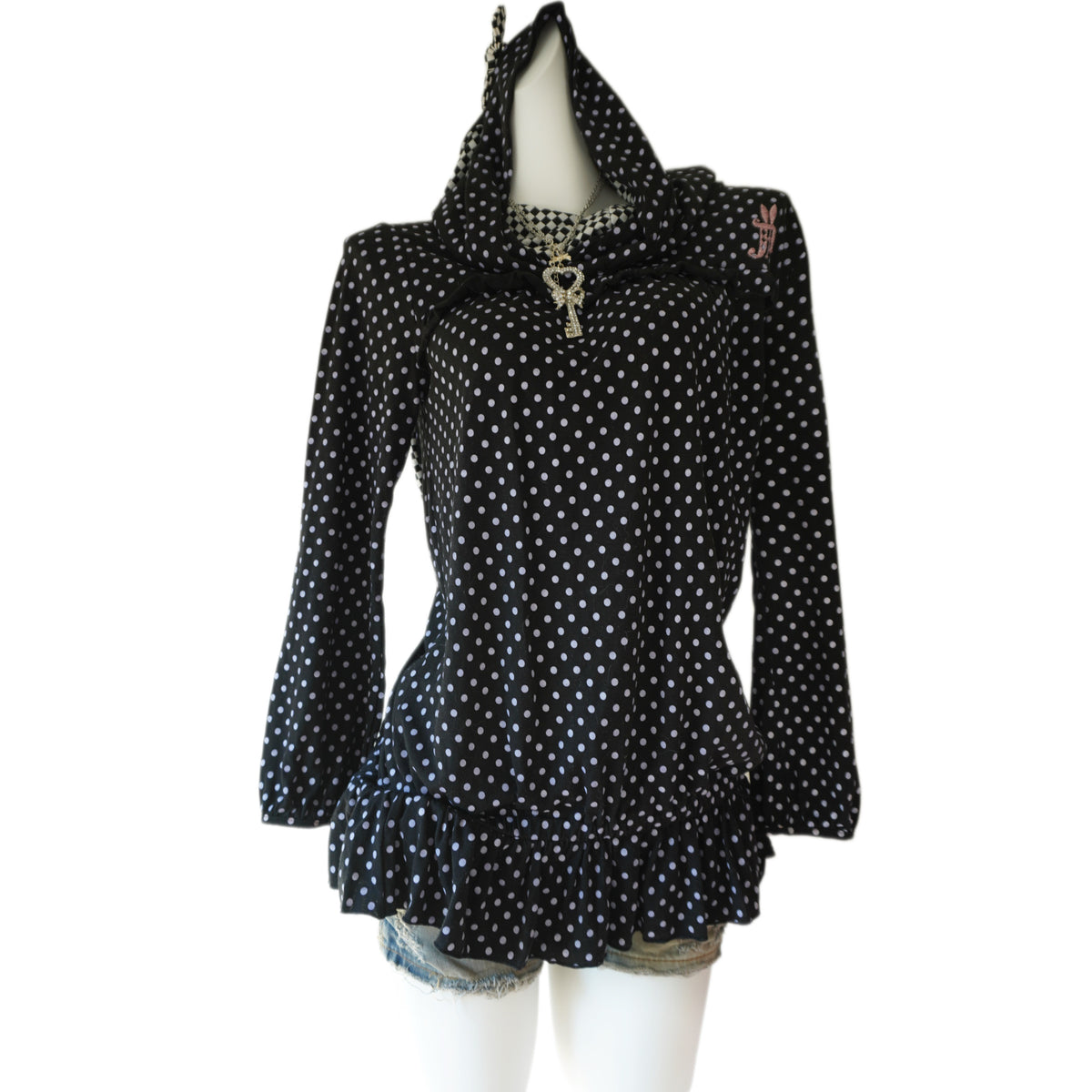 Algonquins 2000s aesthetic polka dot bunny ears hoodie dress - Mysoullastforever