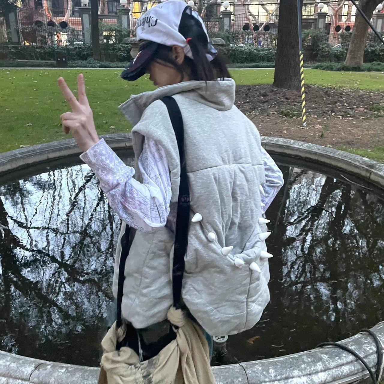 TexEvasion independent designer brand archive oversized dinosaur teeth padded vest jacket - Mysoullastforever