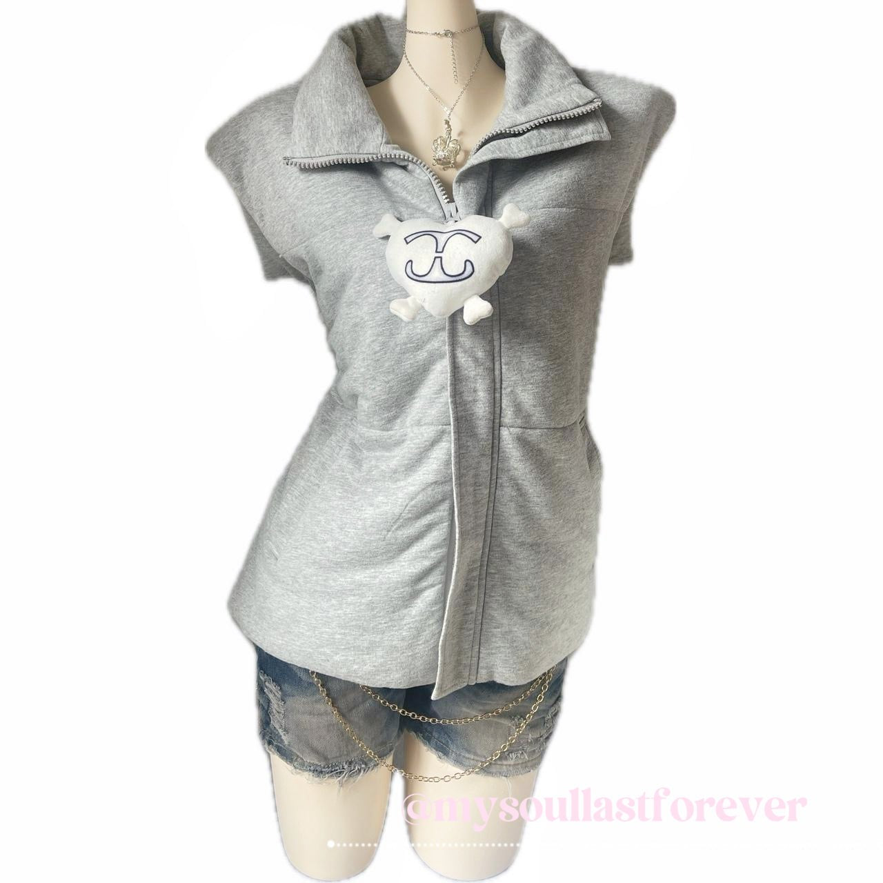 TexEvasion independent designer brand archive oversized dinosaur teeth padded vest jacket - Mysoullastforever