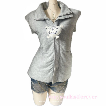 TexEvasion independent designer brand archive oversized dinosaur teeth padded vest jacket - Mysoullastforever