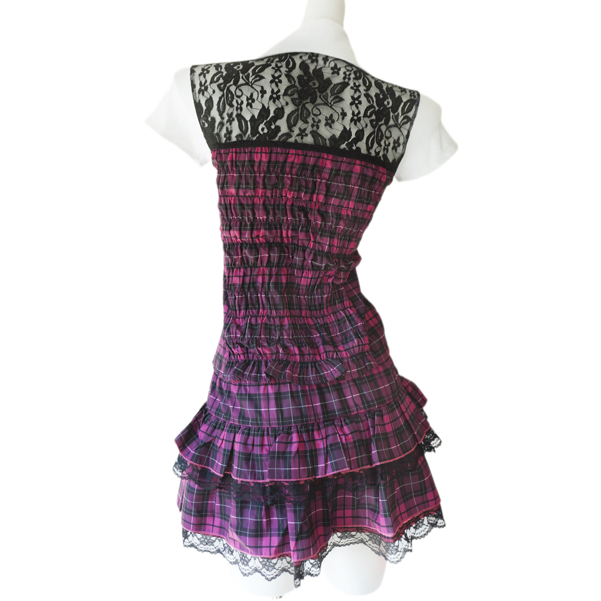 Vintage gyaru aesthetic lace back plaid top and mini skirt with bow tie - Mysoullastforever