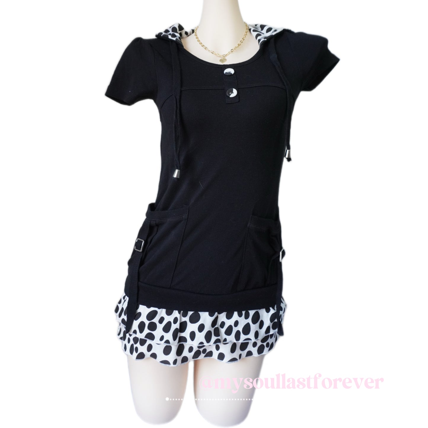 Vintage Jospita polka dot frill ruffled babydoll hoodie dress - Mysoullastforever