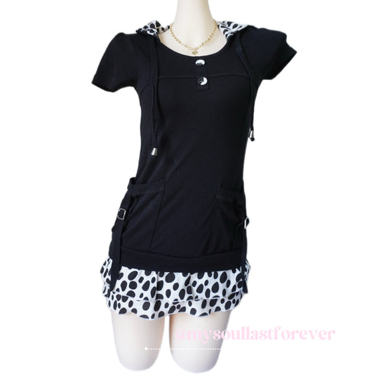 Vintage Jospita polka dot frill ruffled babydoll hoodie dress - Mysoullastforever