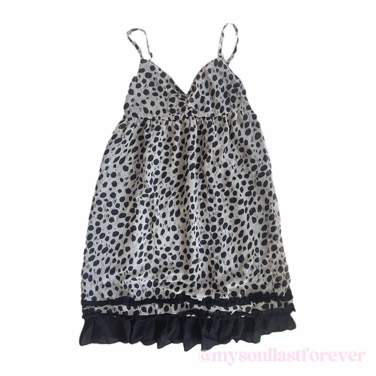 Vintage gyaru aesthetic leopard print ruffled trim babydoll cami dress - Mysoullastforever